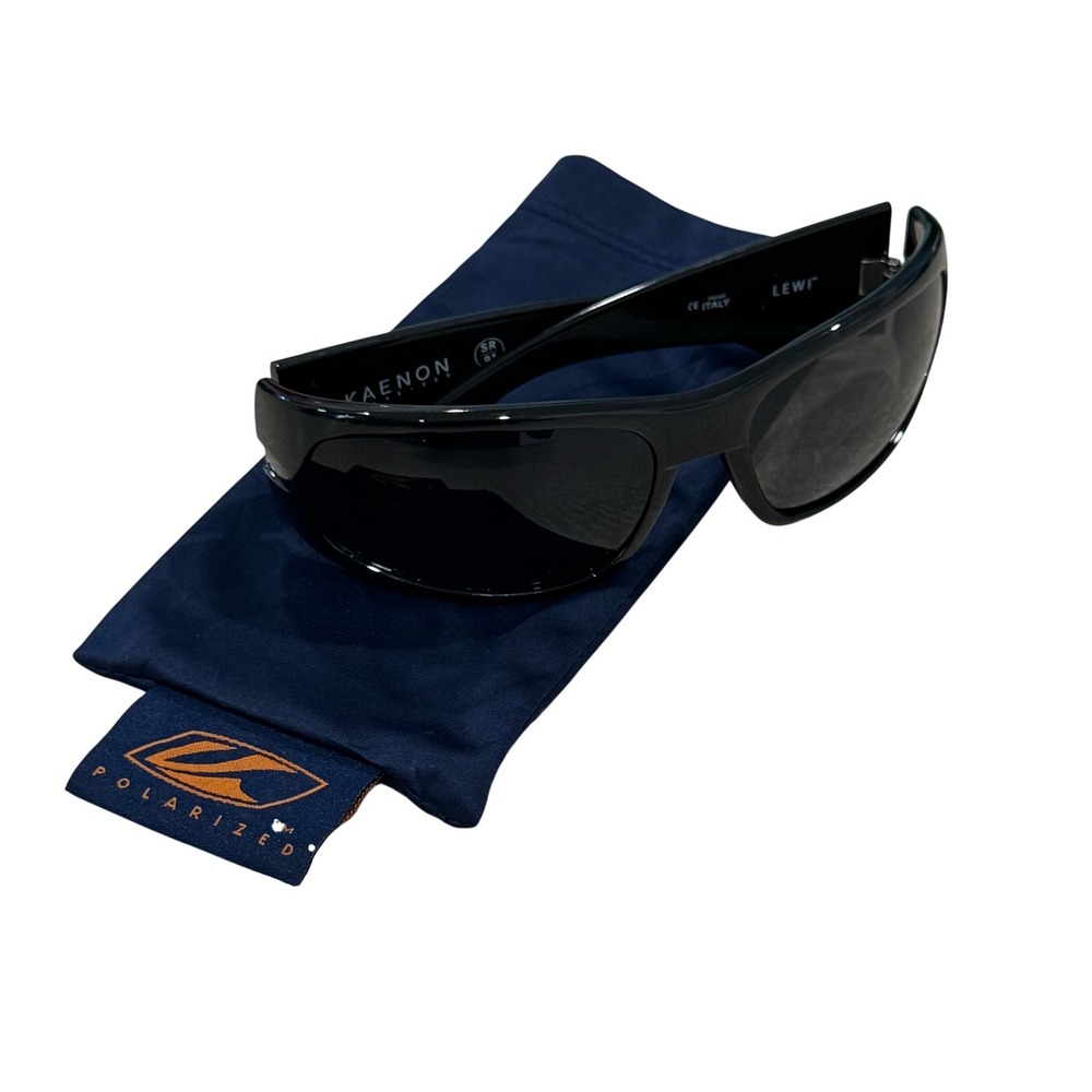 Kaenon NEW Men's Black Lewi Polarized Rectangular Wrap Sunglasses Made IN Italy